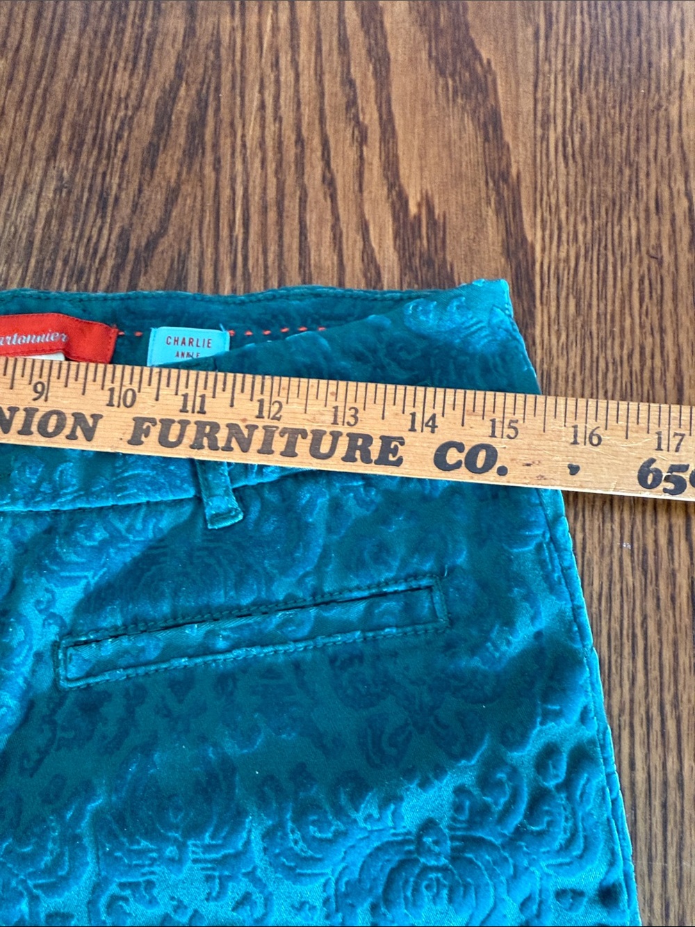 Cigarette Pants Anthropologie Velvet Burnout Teal Floral Cartonnier Size 6 - Picture 12 of 16